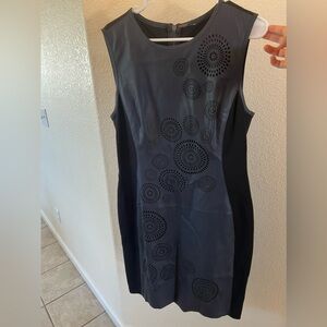 Elie Tahari Lamb Leather Navy Blue Mila Sheath Dress